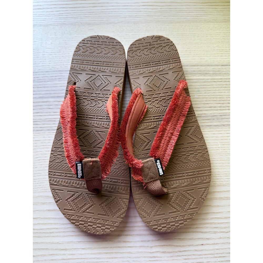 LUK-EES by Muk Luks Women 7 Orange Fringe Tribal Pattern‎ Flip Flop Sandals Boho